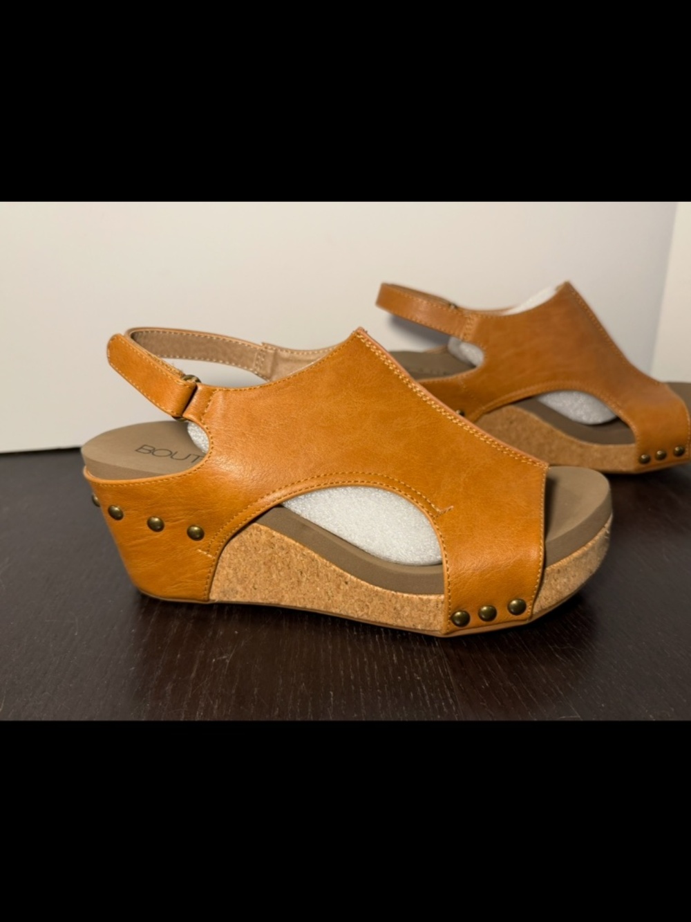 NWOB Corkys Carley Studded Wedge Slingback Sandals Sahara Brown Womans 8M